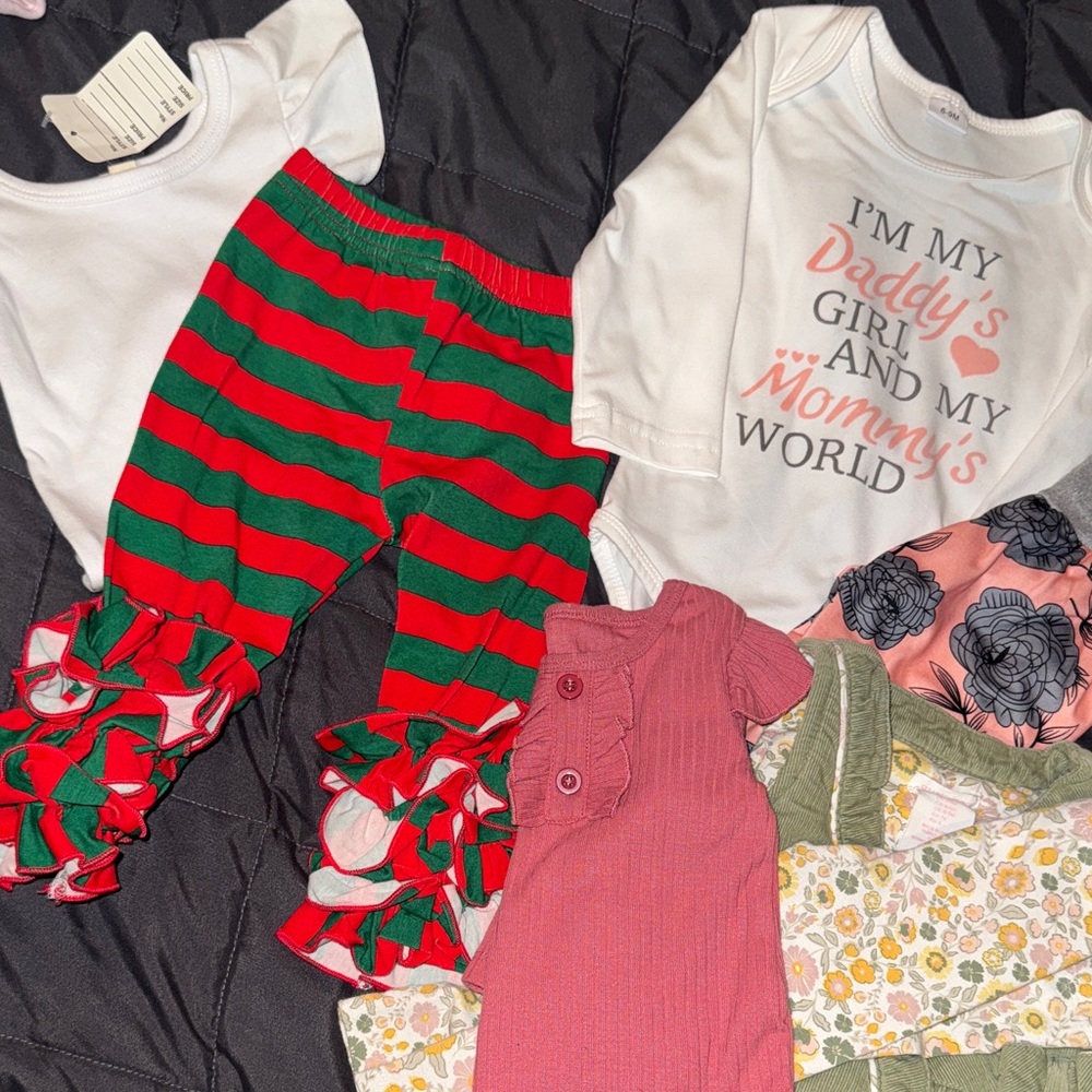 Baby Girl Festive Red and Green Striped Baby Leggings Lot 6-12